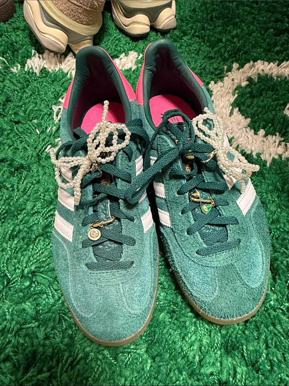 adidas Originals Women's Green Suede Sneakers with White Stripes